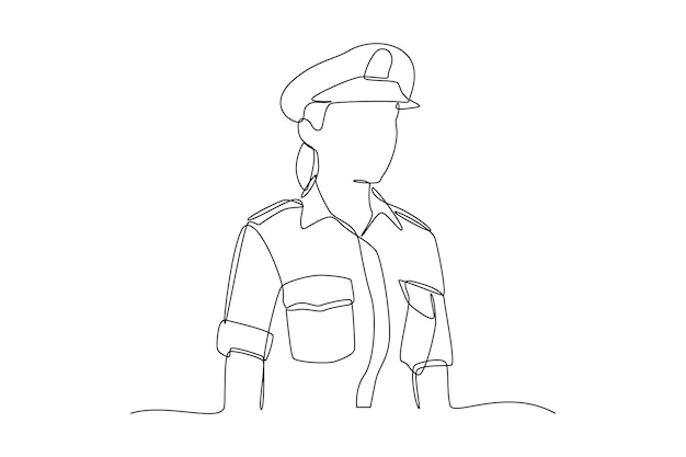 Single continuous line drawing of young soldier pose use military uniform Professional work job occupation Minimalism concept one line draw graphic design vector illustration
