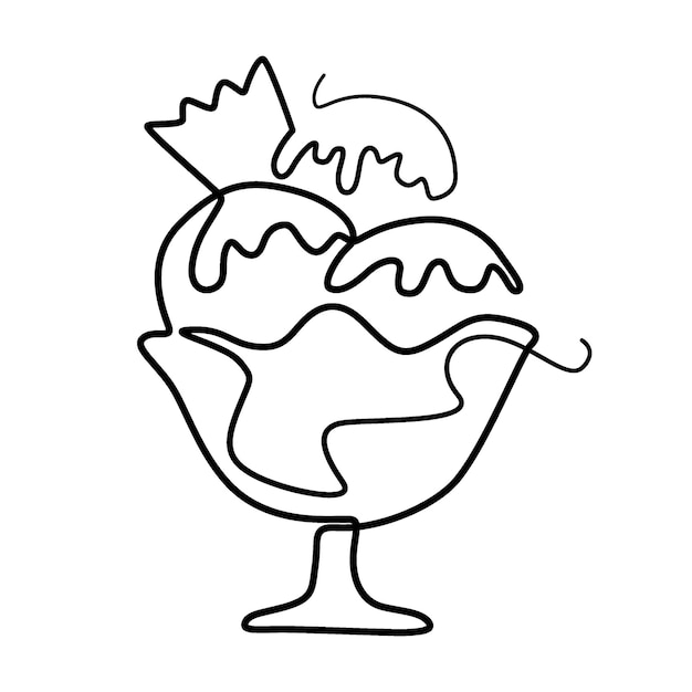 Vettore disegno di gelato a linea continua singola di concetto di arte minimale da dessert dolce per il design del logo.