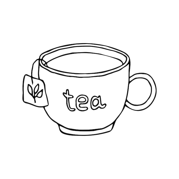 Vector single cup of tea icon hand drawn vector illustration doodle style outline drawing isolated on white