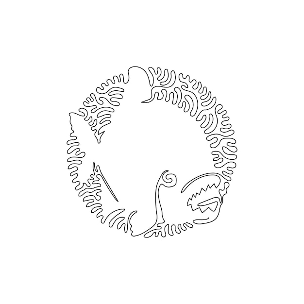 Disegno a linea riccia singola di piranha predatore dai denti affilati per icona, simbolo, logo, arte della parete boho