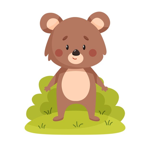 Single cute bear Anthropomorphic brown bear standing on grass with white background