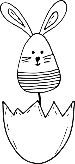 Single cute drawing for Easter holiday A rabbit in an eggshell