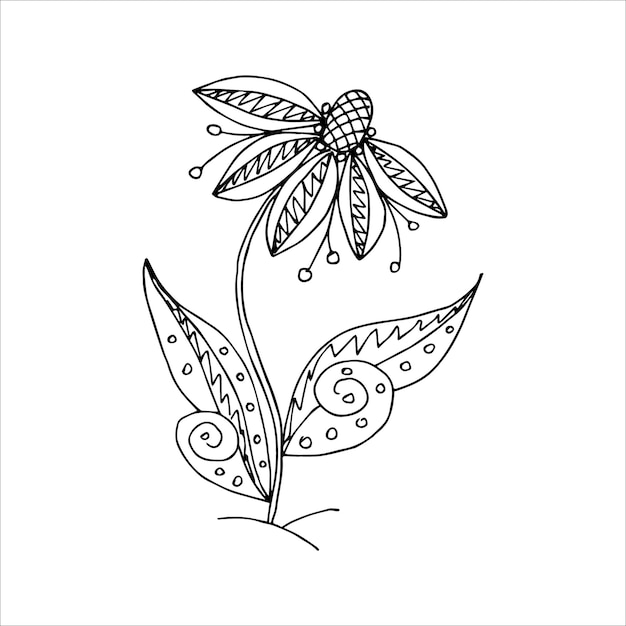 Single doodle element hand drawn flower for coloring design