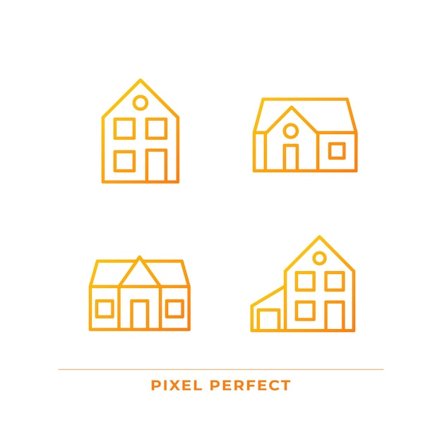 단일 가족 주택 픽셀 완벽한 그라데이션 선형 벡터 아이콘 세트