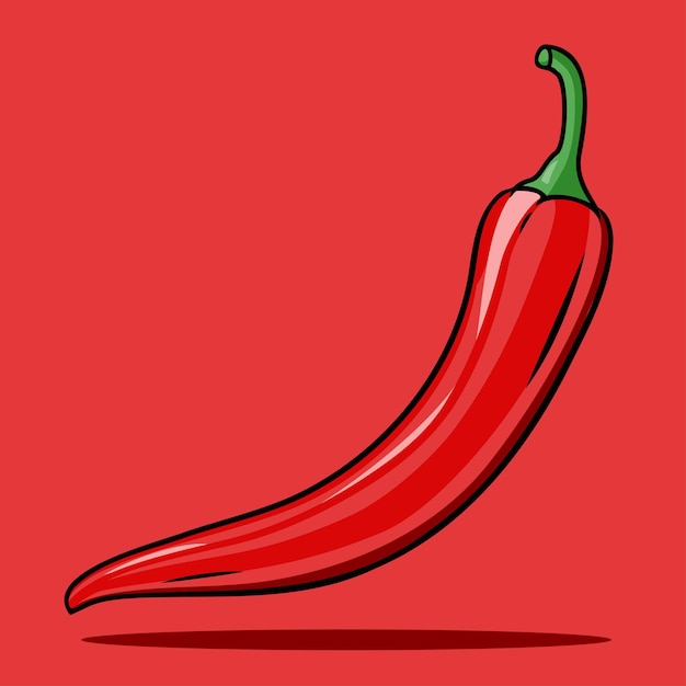 Single fresh whole ripe red hot chili pepper sketch style vector illustration on red background