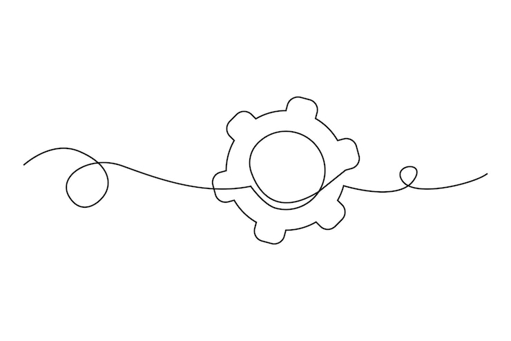 Vector single gear one line drawing moving cog gear one continuous line of gear wheel