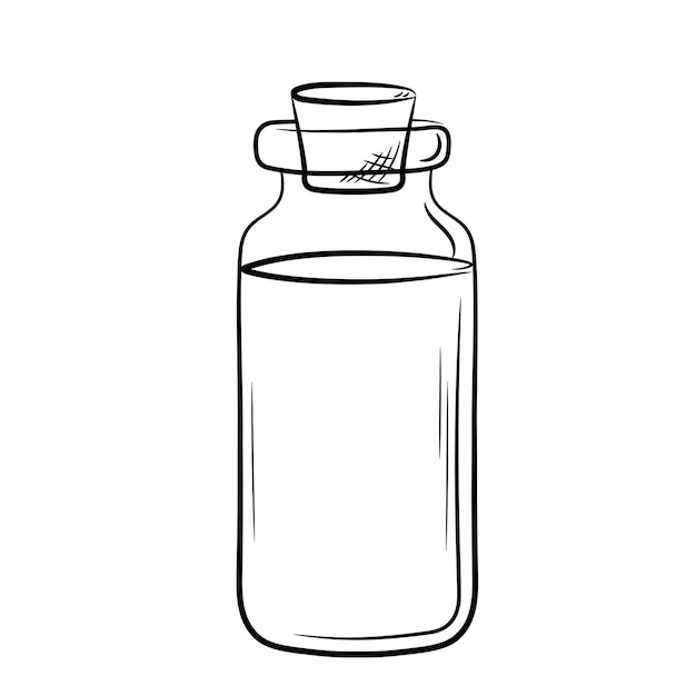 A single glass jar with a cork stopper. hand drawn glassware in line style.