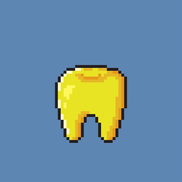 single golden tooth in pixel art style