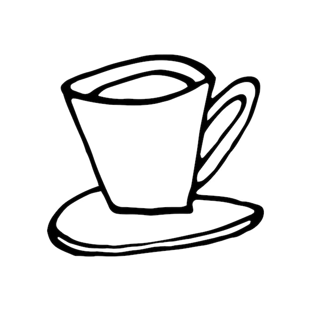 Single hand drawn cup of coffee, chocolate, cocoa, americano or cappuccino. Doodle illustration