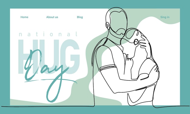 Single hand drawn outline continuous of Web banner or landing page with a concept hug day and happy