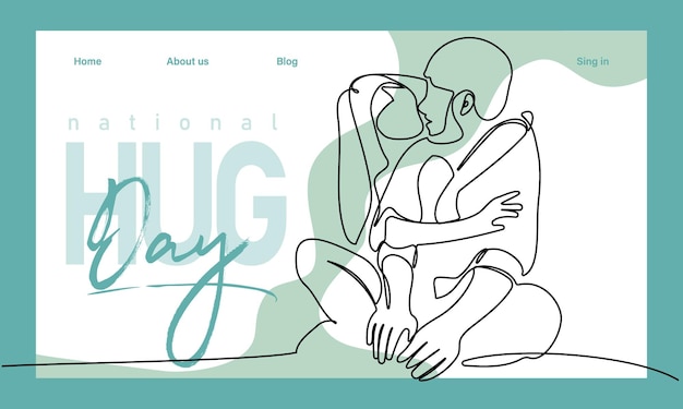 Single hand drawn outline continuous of Web banner or landing page with a concept hug day and happy