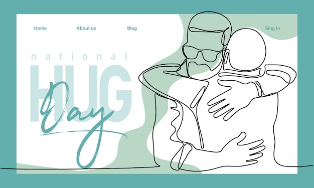 Vector single hand drawn outline continuous of web banner or landing page with a concept hug day and happy