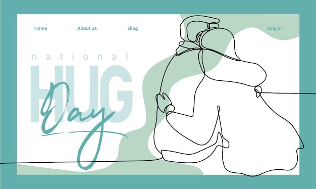 Vector single hand drawn outline continuous of web banner or landing page with a concept hug day and happy