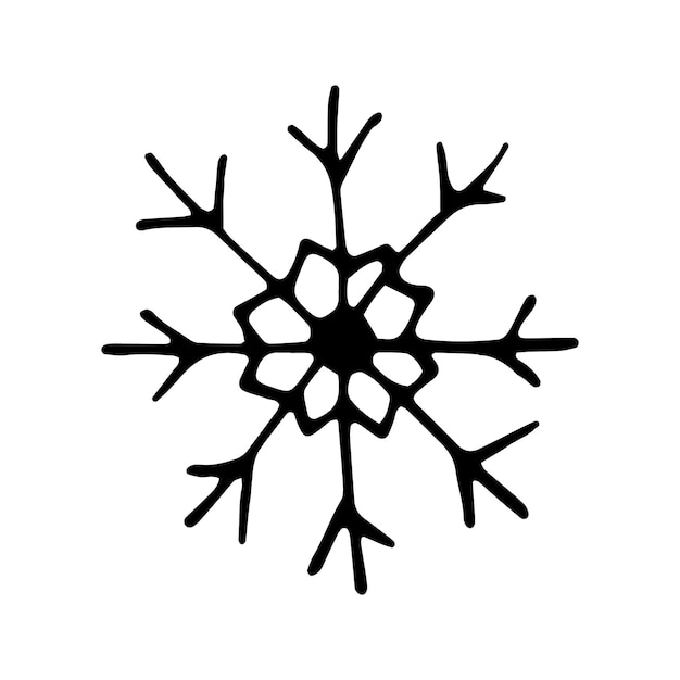 Single hand drawn snowflake Doodle vector illustration Winter element for greeting cards posters stickers and seasonal design Isolated on white background