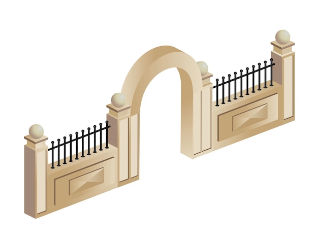 Vector single historic retro city fence with gates vector facade