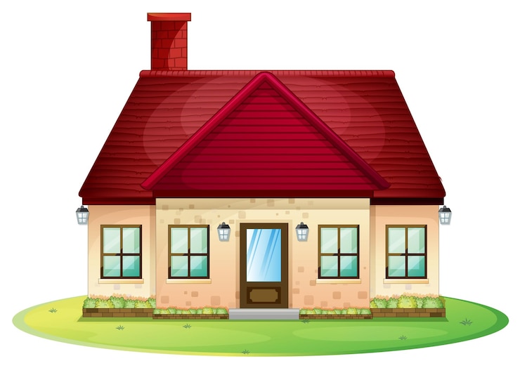 वेक्टर single house with red chimney on roof