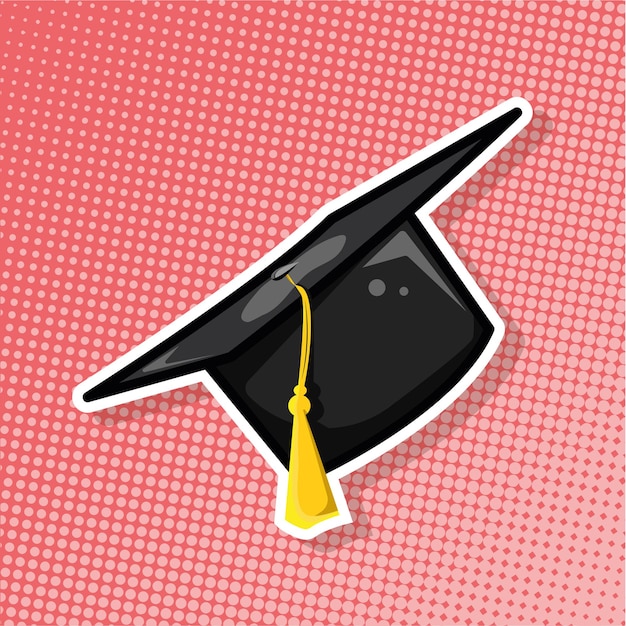 Single illustration square academic cap pop art style sticker