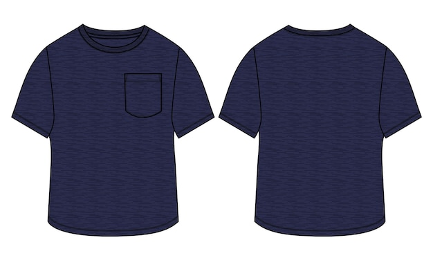 Одноместный трикотаж с коротким рукавом, футболка, техническая мода, плоский эскиз, векторный шаблон иллюстрации