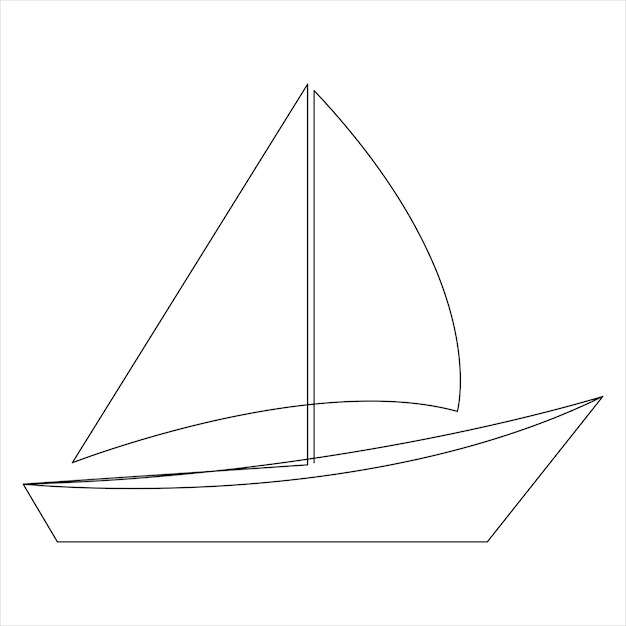 Single line art drawing continuous on sailboat icon and outline vector minimalist design