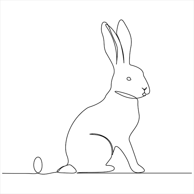 Vector single line continuous drawing of cute rabbit and concept easter bunny outline vector illustration