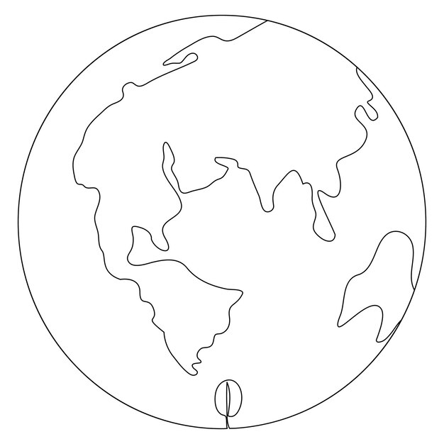 Vector single line continuous drawing of earth global and concept world earth day vector illustration