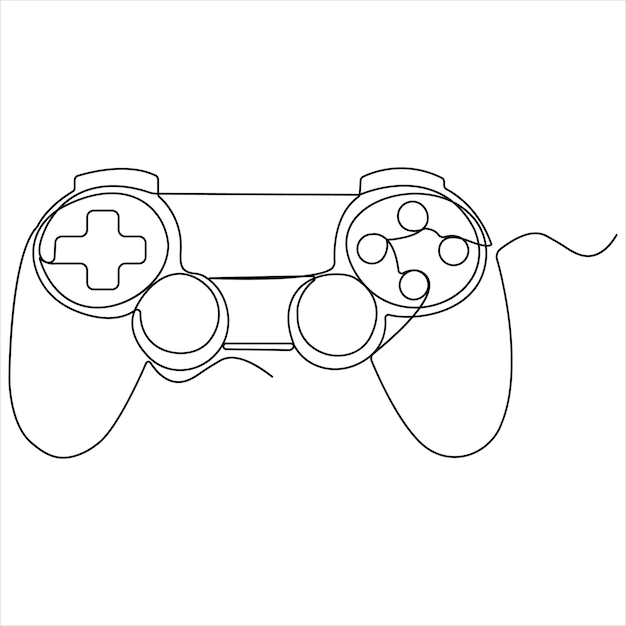 ゲームコントローラのジョイスティックやゲームパッドの単行連続図ラインアートベクトルイラスト