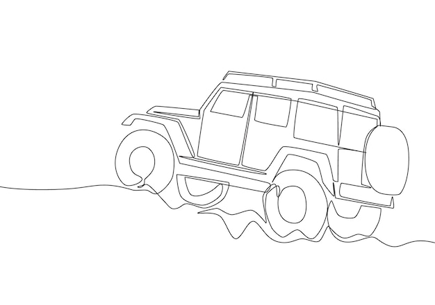 Single line draw tough 4x4 speed trail car Adventure offroad rally vehicle transportation concept