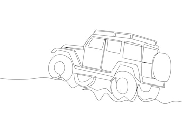 Single line drawing of tough 4x4 speed jeep wrangler car. Adventure offroad  rally vehicle transportation concept. One continuous line draw design  22603699 PNG