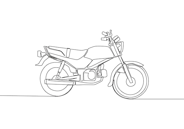 ビンテージ バイクのロゴの 1 つの線の描画 クラシックな田舎のオートバイのコンセプト 連続線の描画