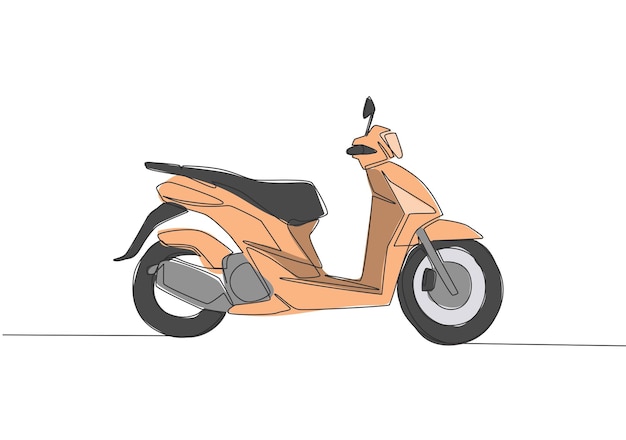 Vector single line drawing of classic asian underbone motorbike logo vintage scooter motorcycle concept