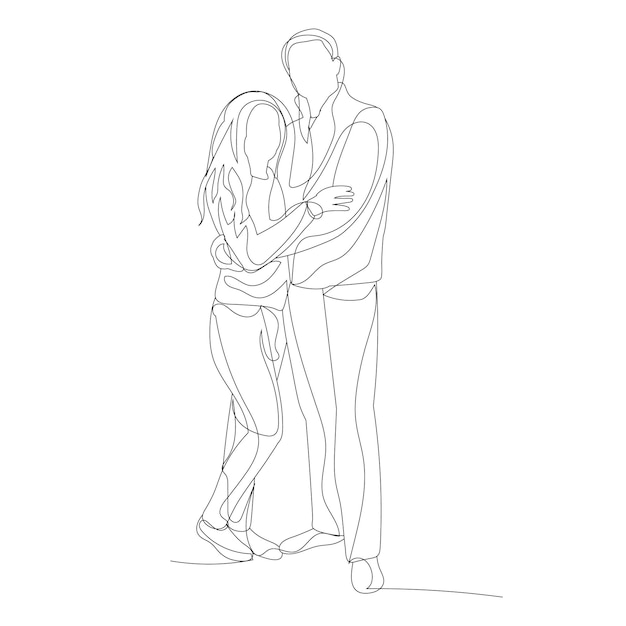 Single line drawing continuous girl and guy