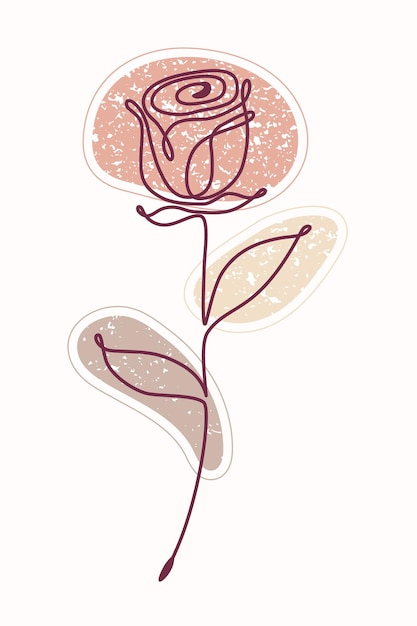 Однолинейный рисунок розы с текстурированным фоном