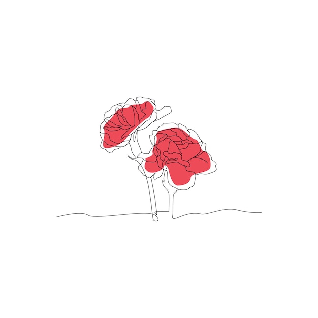 バラの花のイラスト手描きの単線画