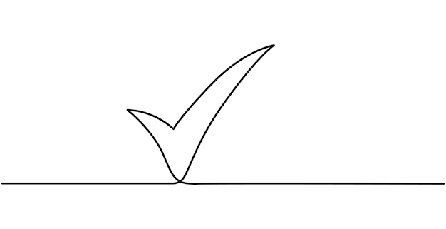 A single line drawing of a tick Continuous line tick icon One line icon Vector illustration