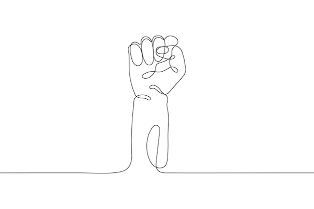 Single line drawn hand gesture  minimalistic human fist symbol of demonstration revolution