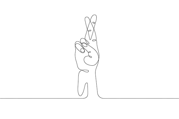 Single line drawn hand gesture  minimalistic human hand with cross fingers symbol of lie on luck