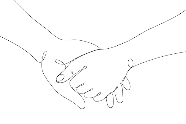 사랑의 낭만적 인 관계 기호를 보여주는 한 줄로 그려진 손 제스처 최소한의 인간의 손