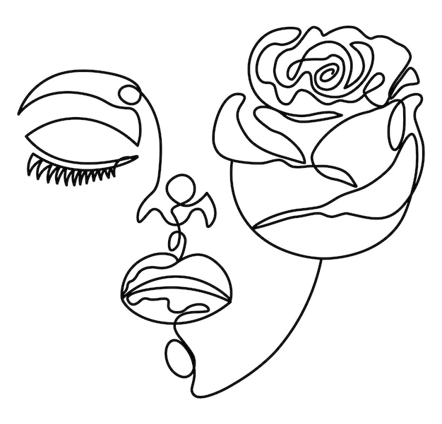 Faccia a linea singola con disegno di una rosa a linea