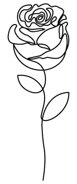 Vector single line rose with stem drawing