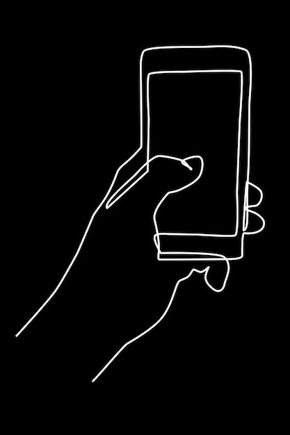 Single line vector hand holding smartphone