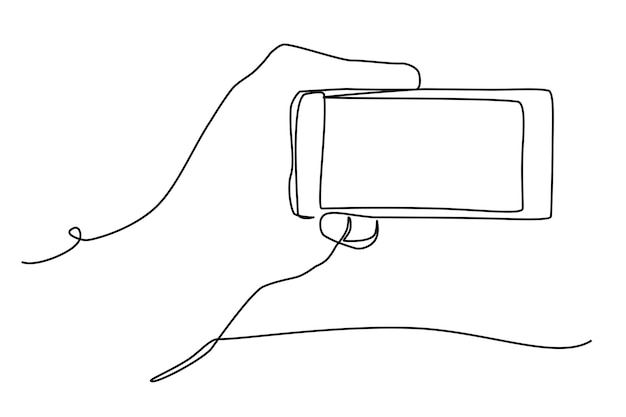 Vector single line vector hand holding smartphone