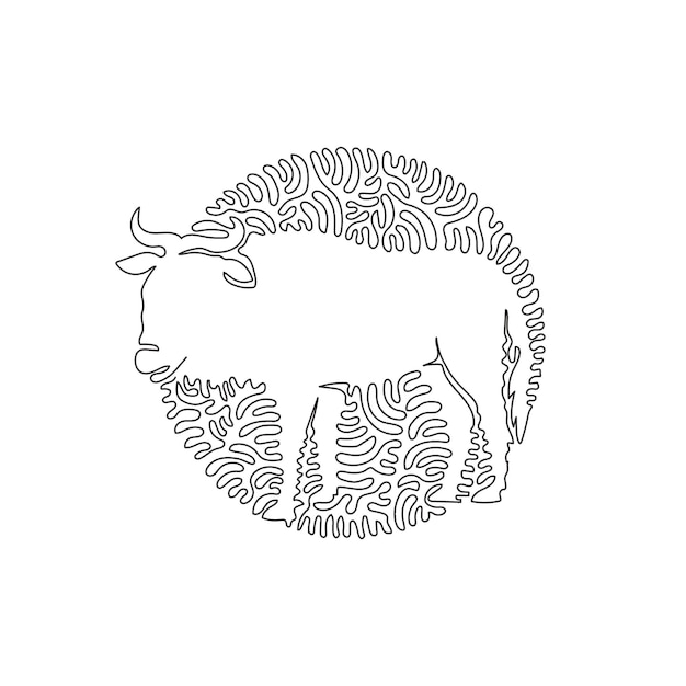 Vettore un solo disegno a linee ricci di gnu ha una lunga barba per icona, simbolo, logo aziendale