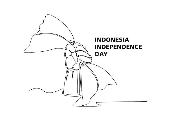 Single one line drawing 17th August Indonesia Happy Independence Day concept Continuous line draw design graphic vector illustration