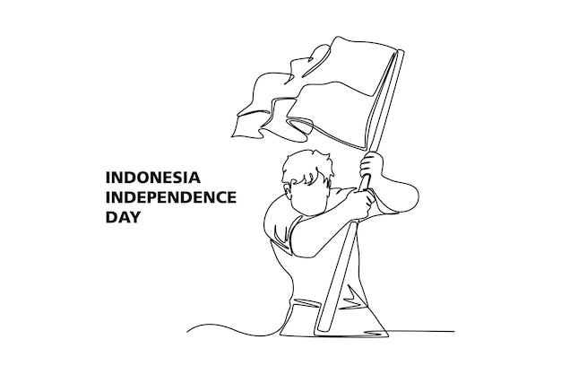 한 줄 그리기 8월 17일 인도네시아 해피 독립 기념일 연속 선 그리기 디자인 그래픽 벡터 그림