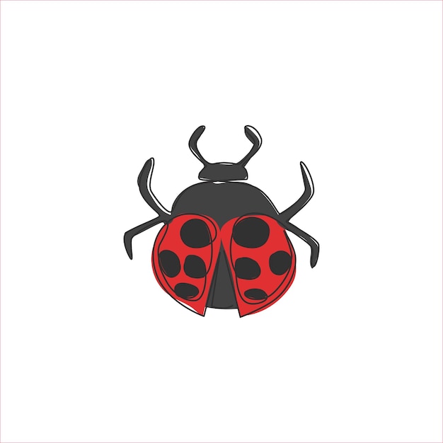 Single one line drawing of adorable ladybug Little insect mascot for bug lover club design vector