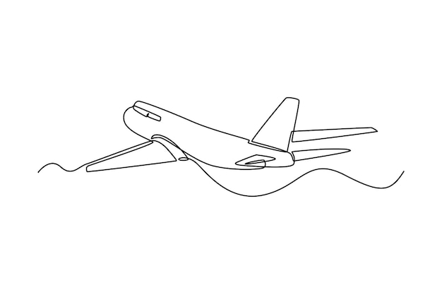 Vector single one line drawing airplane air transportation concept continuous line draw design graphic vector illustration