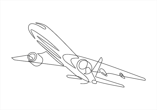 Vector single one line drawing airplane vehicle concept continuous line draw