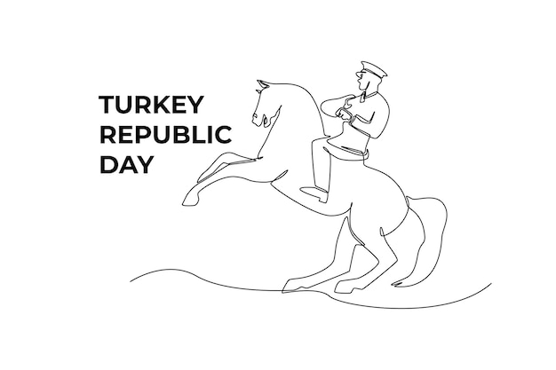 単一の 1 つの線画彼の馬にアタテュルク トルコ共和国の日の概念 連続線画デザイン グラフィック ベクトル図