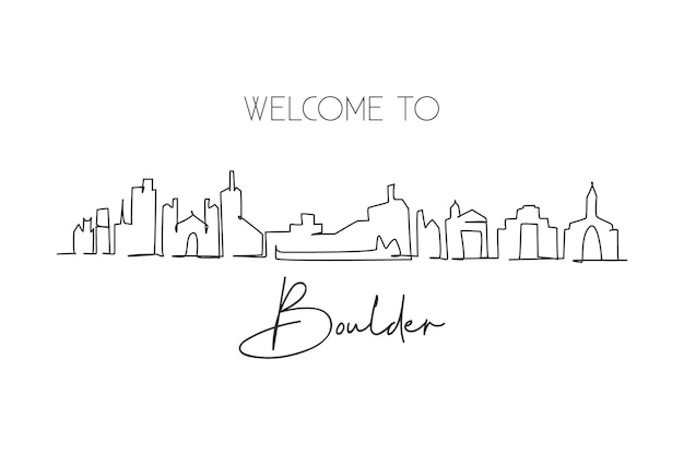 Vettore un solo disegno di una linea dello skyline della città di boulder colorado paesaggio storico della città mondiale miglior vacanza