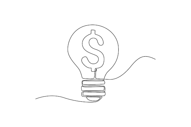 ドル記号付きの 1 つの線画電球 金融技術の概念 連続線画デザイン グラフィック ベクトル図